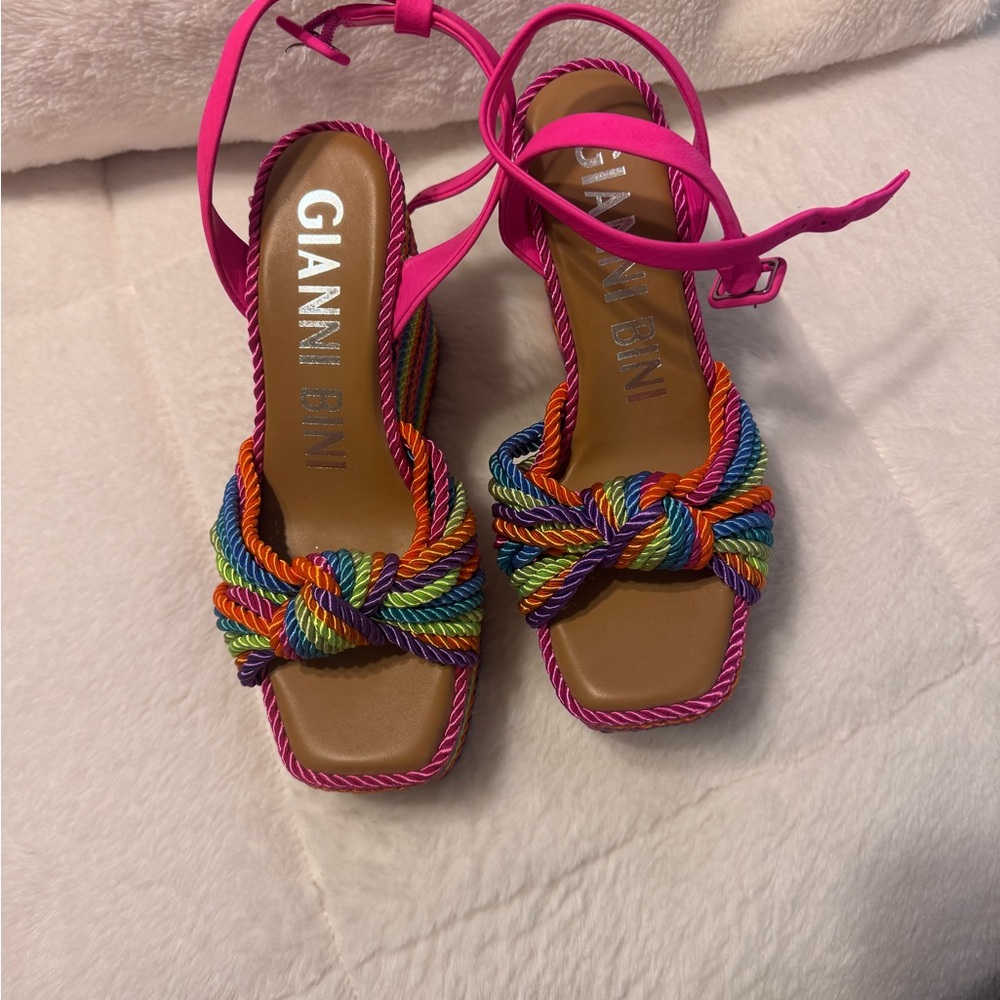 Gianni Bini Leena Rainbow Multicolored Chord Sandals